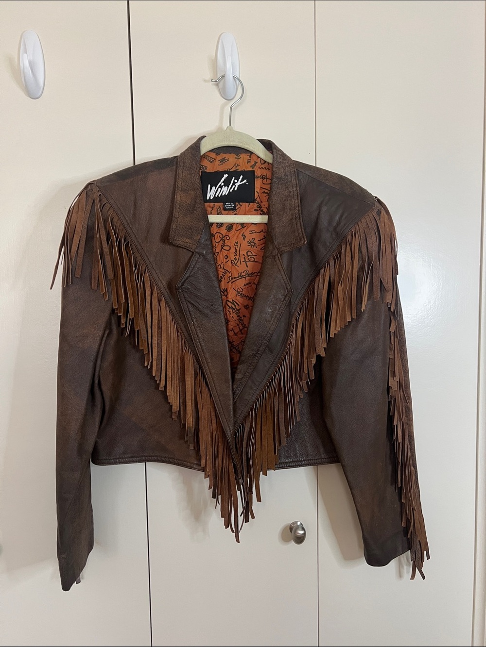 Vintage-Inspired Women's Brown Leather Fringe Jacket by Winlit